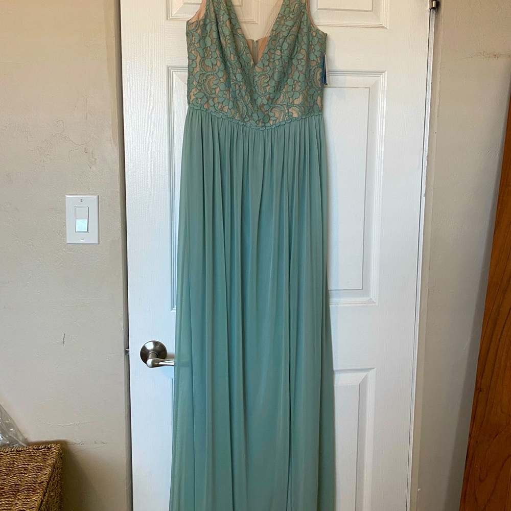 David’s Bridal bridesmaid sage gown